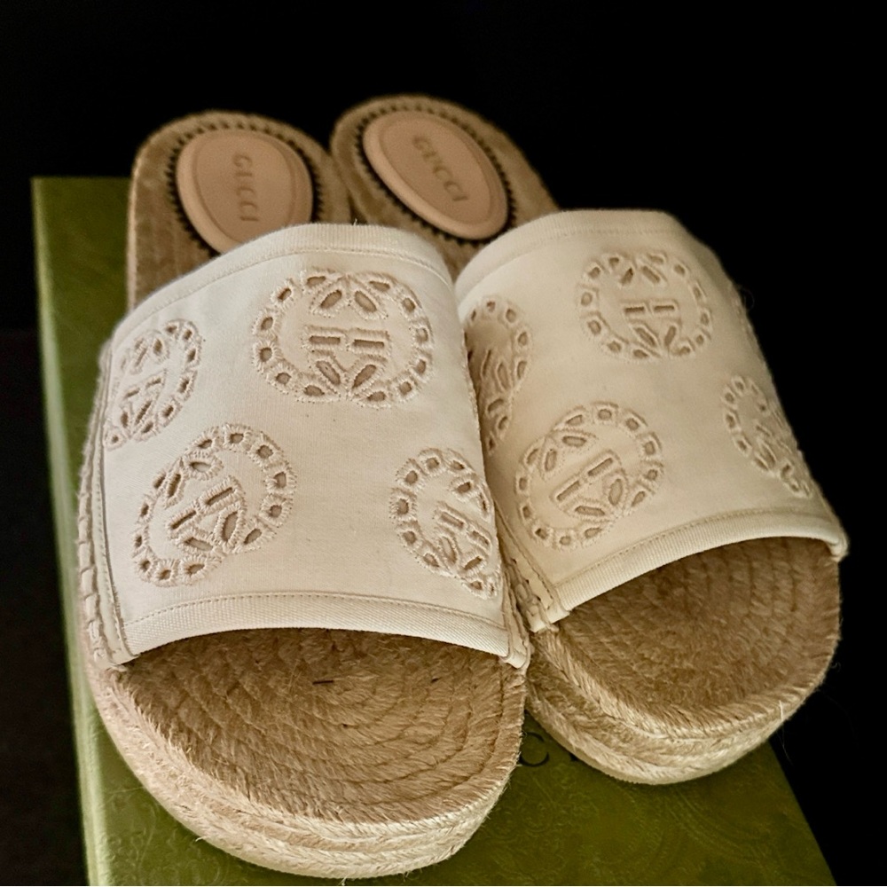 Gucci Greggio/Raw Nat/Ivoi Cream Platform Slide Sandals - Picture 10 of 13